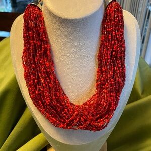 VTG Red glass, beads and coral. Fun statement piece.